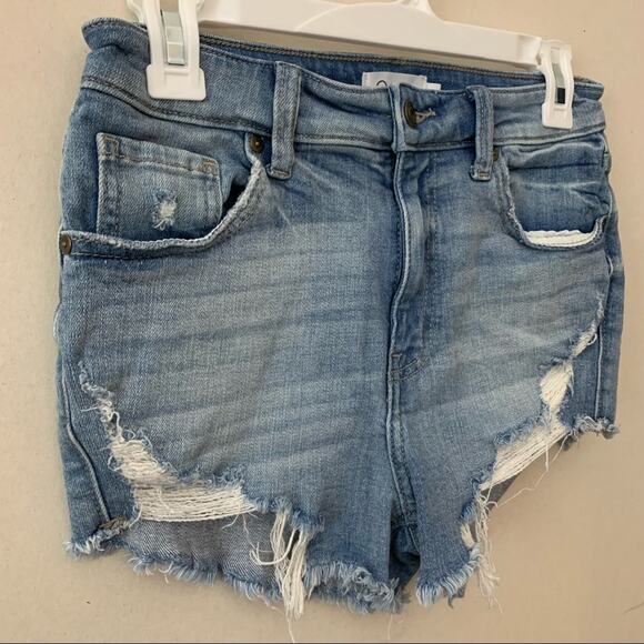 Oasis By Eunina Denim Distressed Cut Off High Waisted Shorts - Picture 2 of 5